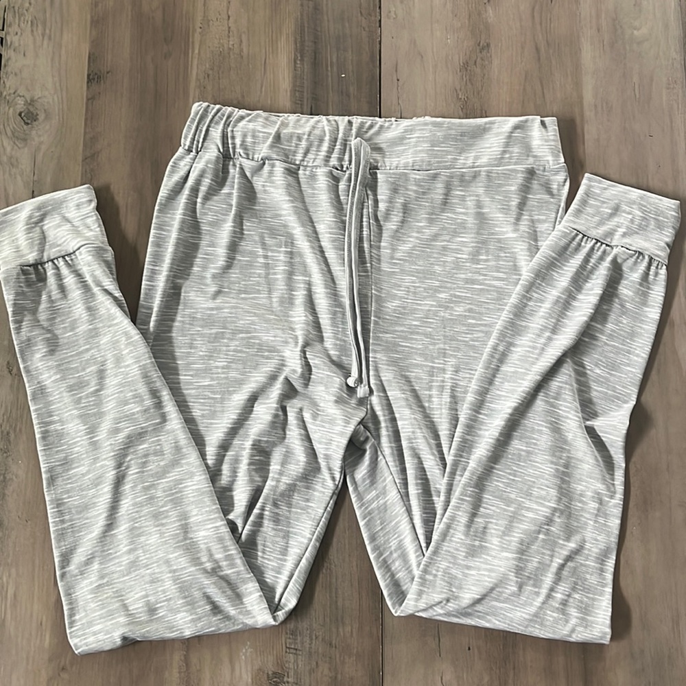 Womens L Soft Joggers in Heather Gray elastic waistband faux drawstring Style 5